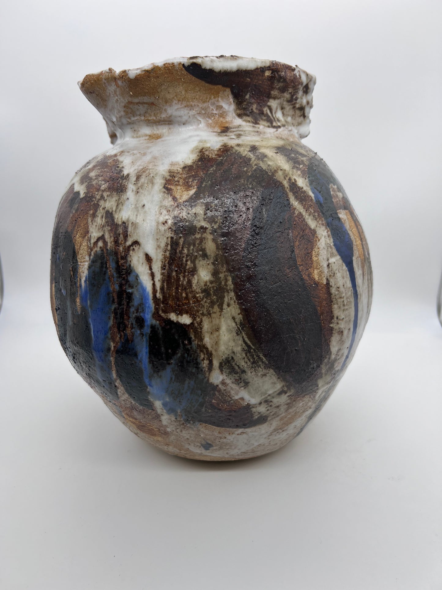 Cobalt painterly vase with torn rim