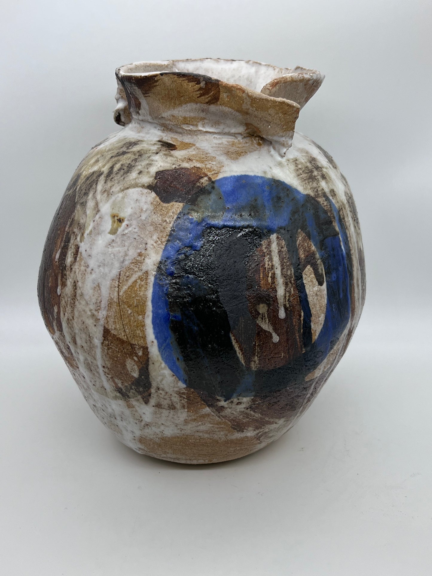 Cobalt painterly vase with torn rim